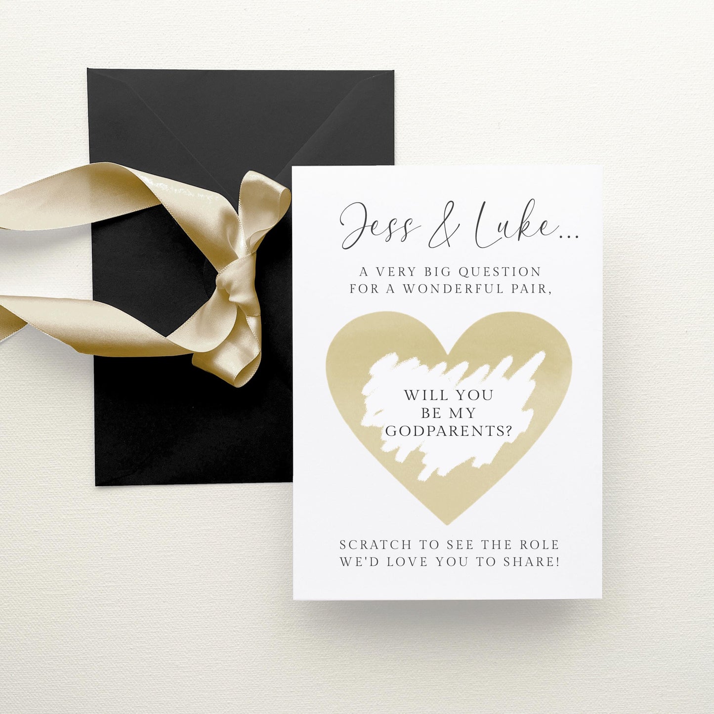 Will You Be My Godparents Scratch Card Personalised, Gold Heart