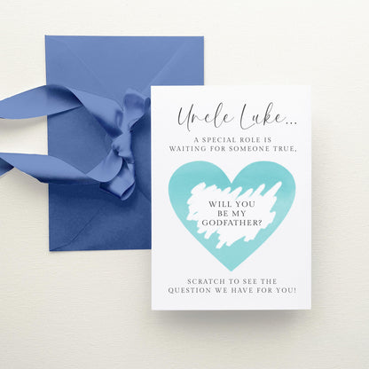 Will You Be My Godfather Scratch Card Personalised, Blue Heart