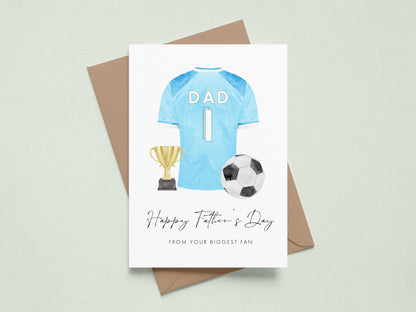 Personalised Football Cards for Father's Day, Blue & White Shirt Design