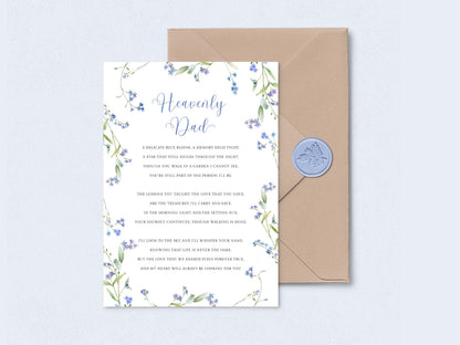 Thinking of You on Fathers Day Card with Poem, With Blue Ribbon Envelope