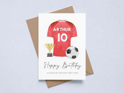 Personalised Newcastle Football 11th Birthday Card Grandson, Black & White Shirt