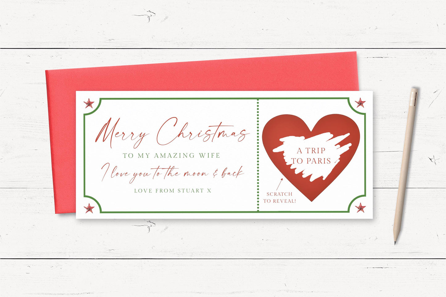 Personalised Christmas Scratch to Reveal Voucher, Red Heart Design