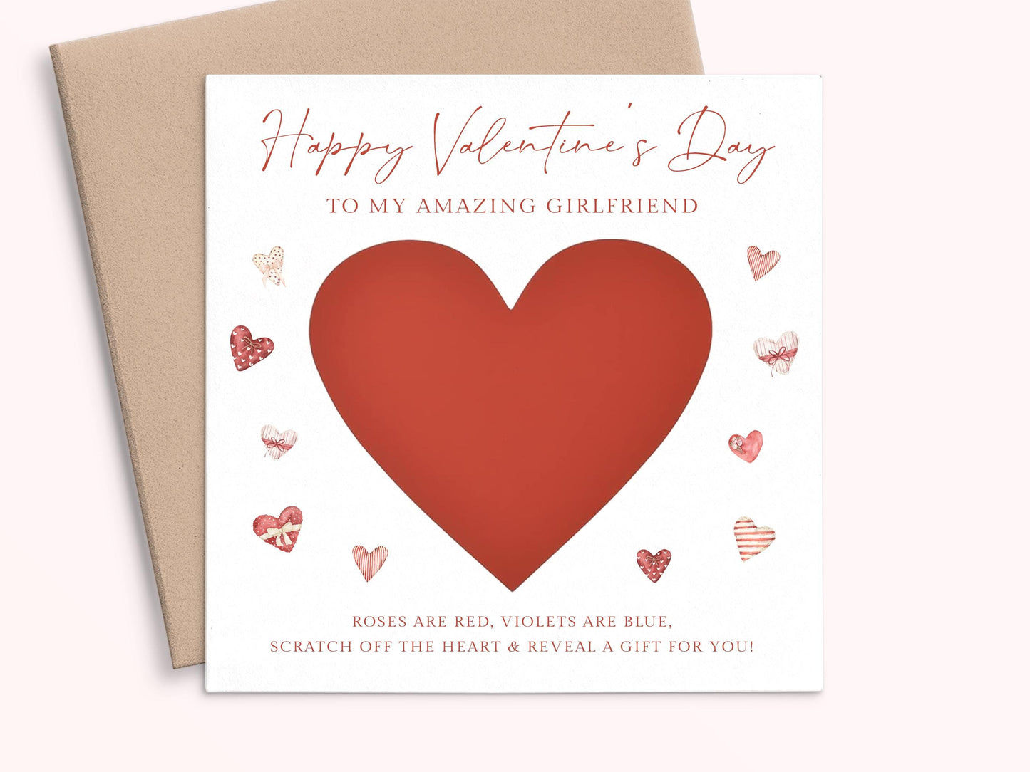 Personalised Valentines Scratch Off Card for Her, Pink Heart Design