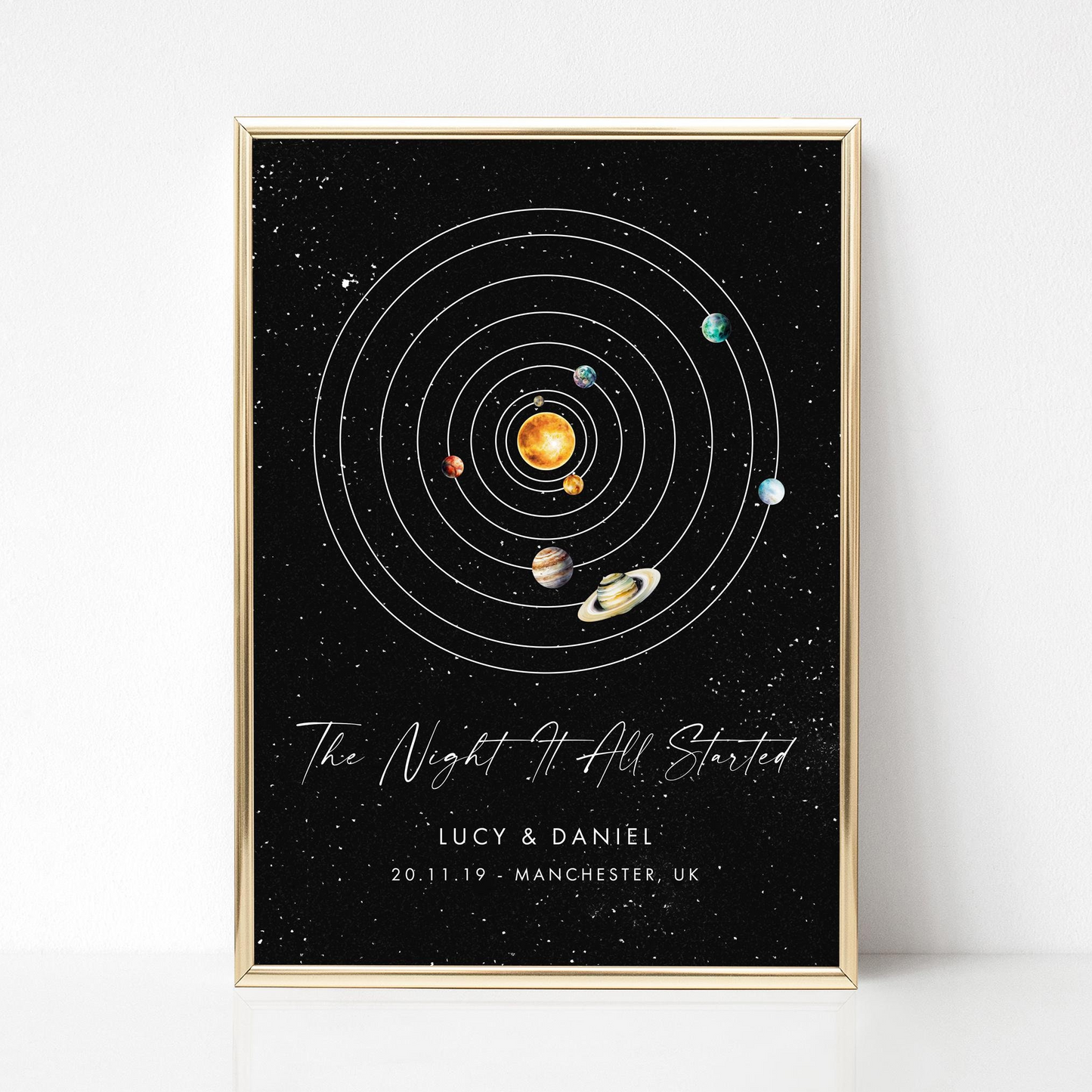 custom planets print for couple black the night we said I do smooth matte paperstock unframed