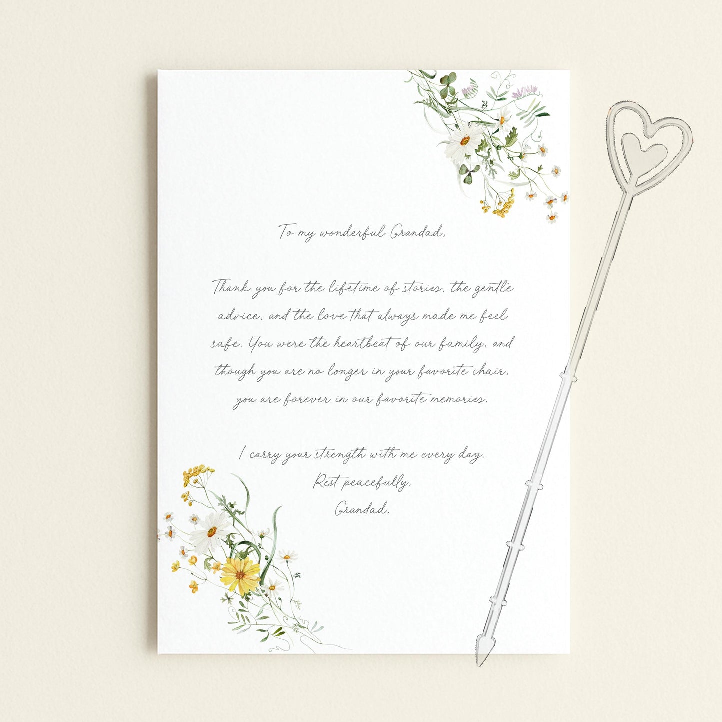 Personalised Grandad Anniversary of Passing Grave Card, Yellow Floral Design