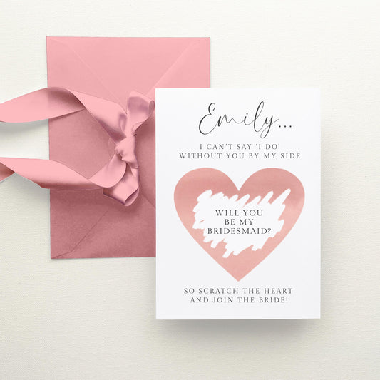 Will You Be My Bridesmaid Scratch Card Personalised, Pink Heart