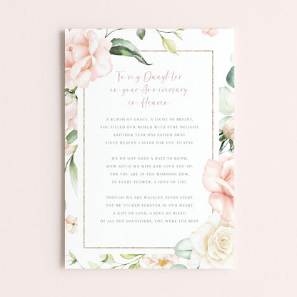 Personalised Daughter Anniversary of Passing Graveside Card, Pink Roses Design