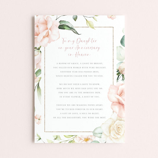 Personalised Daughter Anniversary of Passing Graveside Card, Pink Roses Design