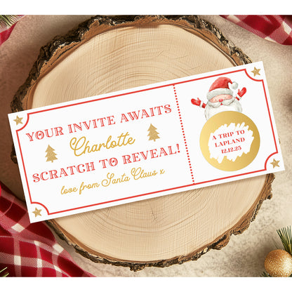 personalised gold scratch off santa lapland boarding pass ticket white smooth matte cardstock red envelope