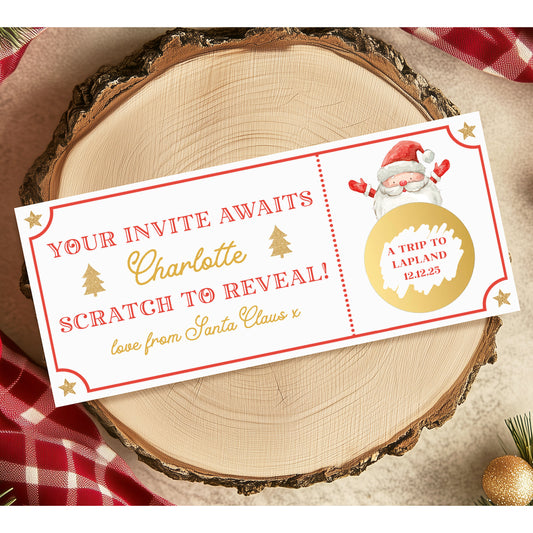 personalised gold scratch off santa lapland boarding pass ticket white smooth matte cardstock red envelope