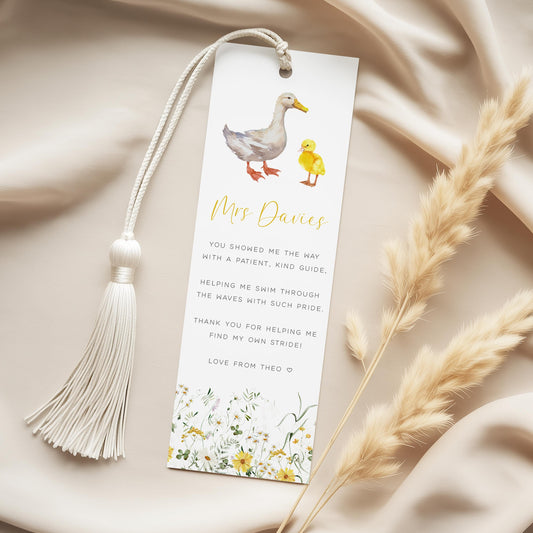 Personalised Teacher Book Mark Gift End of Year, Cute Ducks Design