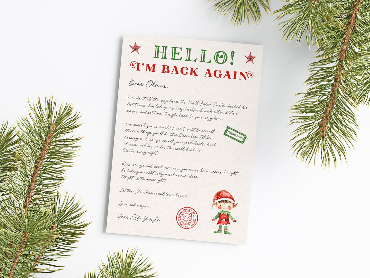 a Christmas-themed letter addressed to "Oliver" and includes a small illustration of a Christmas elf.