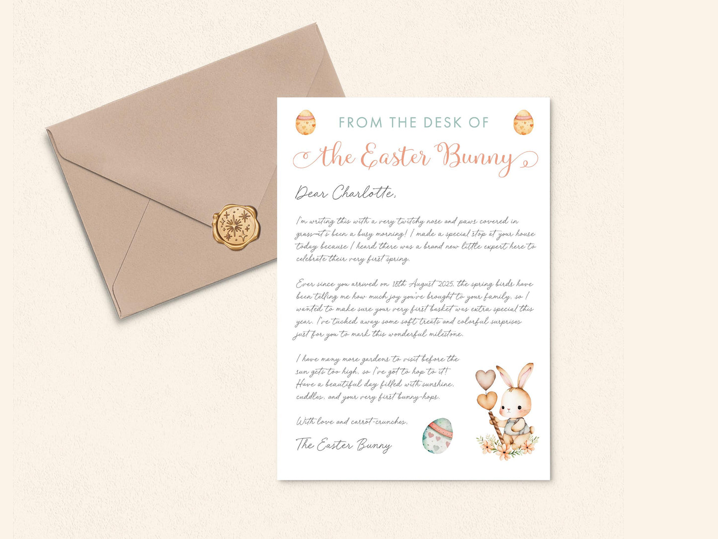 Babys First Easter Certificate Personalised, With Envelope & Gold Wax Seal