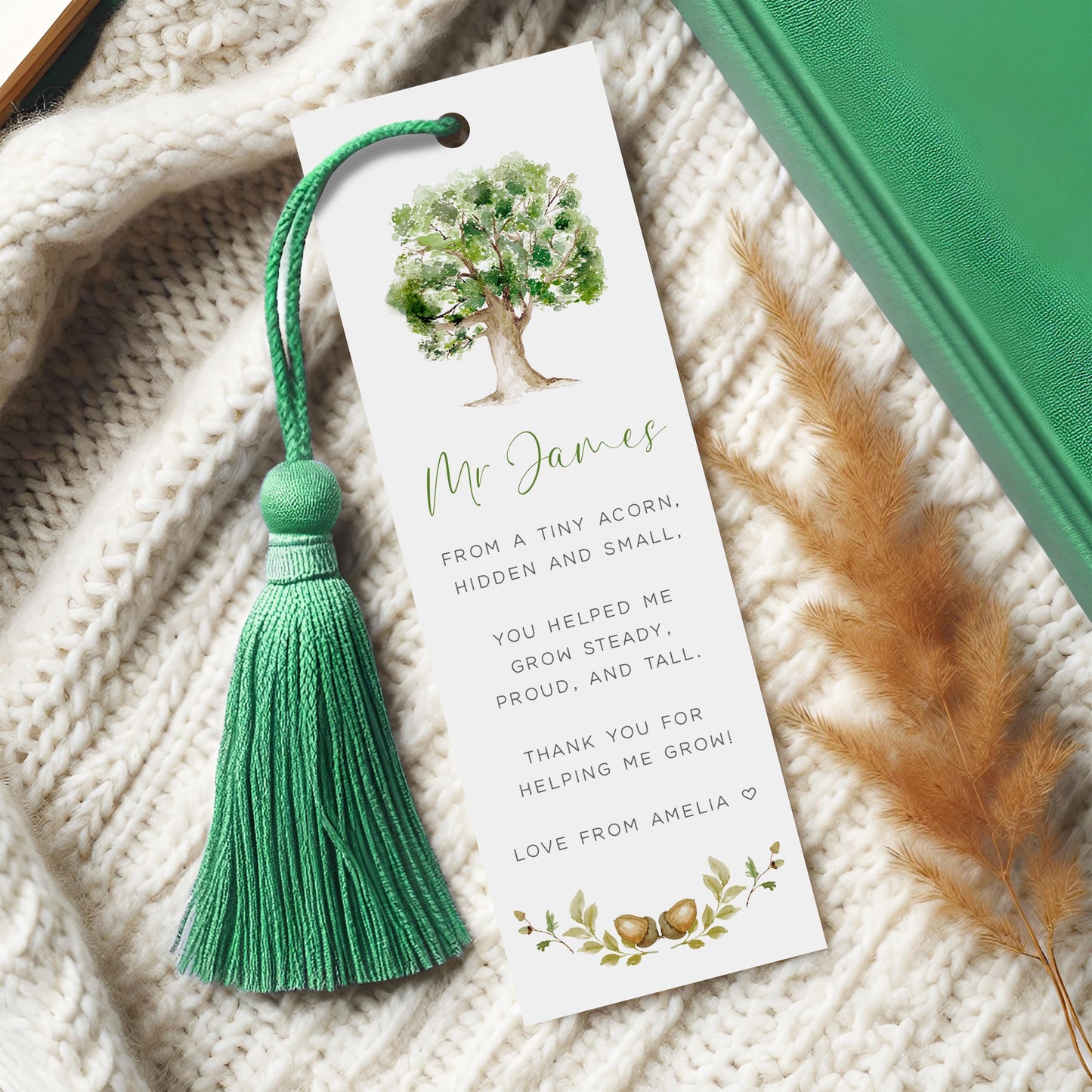 Personalised Teacher Bookmarks Present from Child, Oak Tree Design