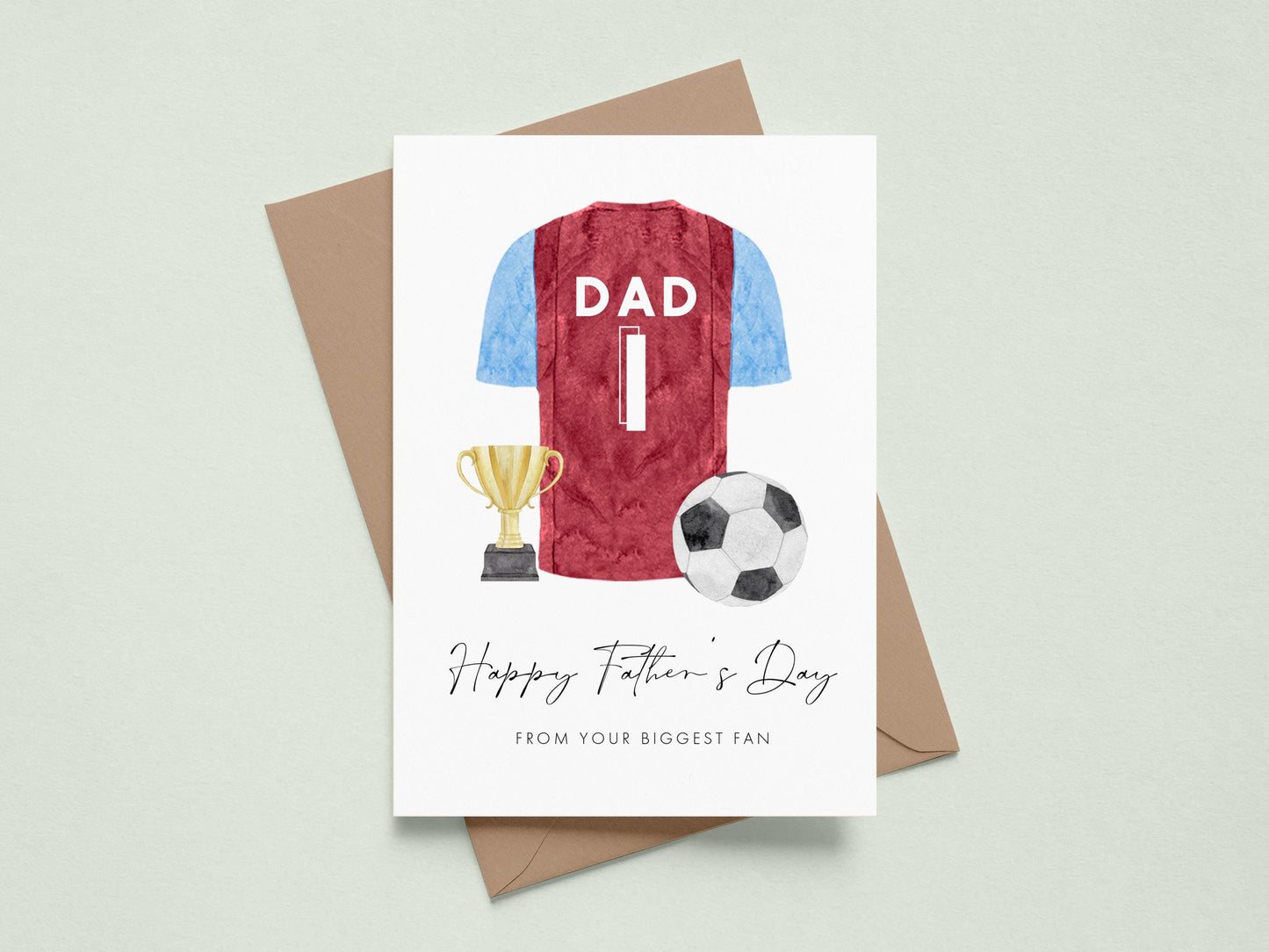 Personalised Football Themed Fathers Day Cards, Blue & Yellow Shirt Design