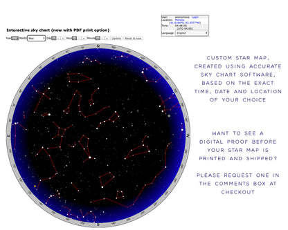 a diagram of the night sky with stars