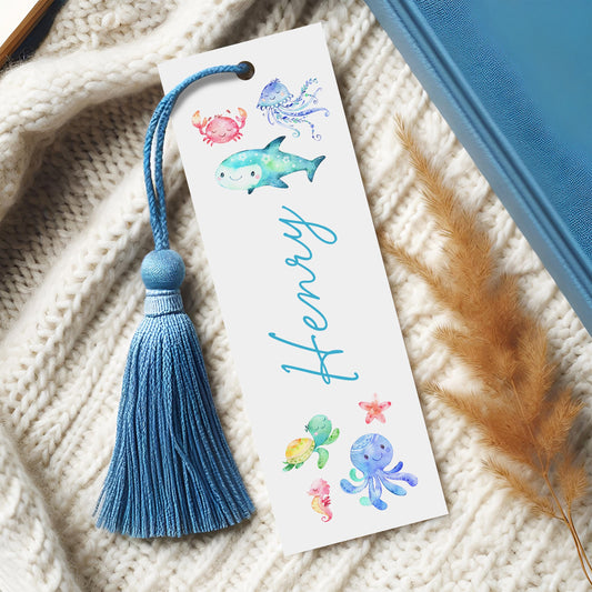 Personalised Under the Sea Bookmark for Kids, With Blue Tassel