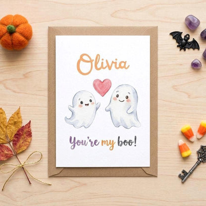 Cute Halloween Youre My Boo Halloween Card for Her, Personalised with Name