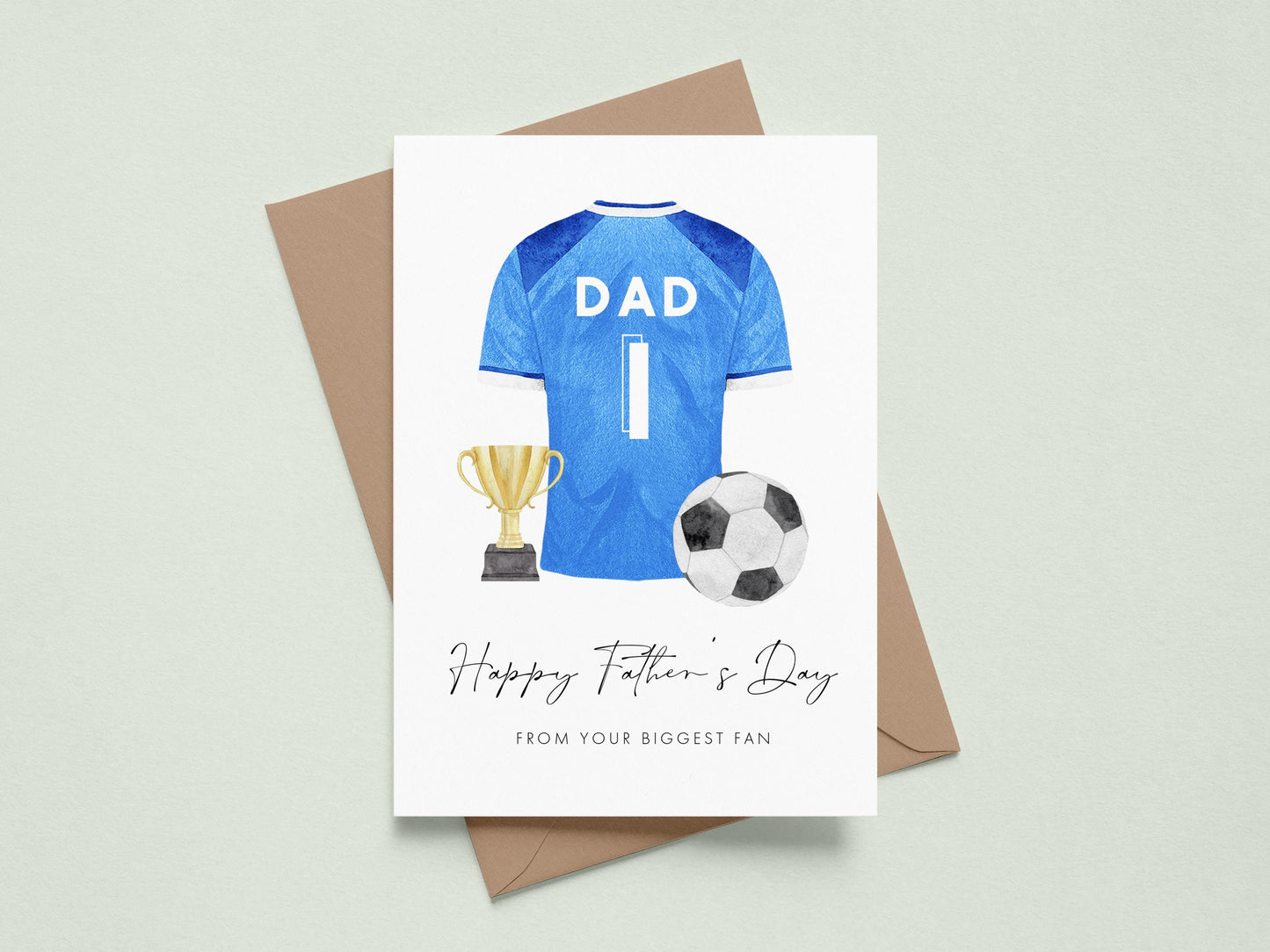 Personalised Fathers Day Cards Football, Red Shirt Design