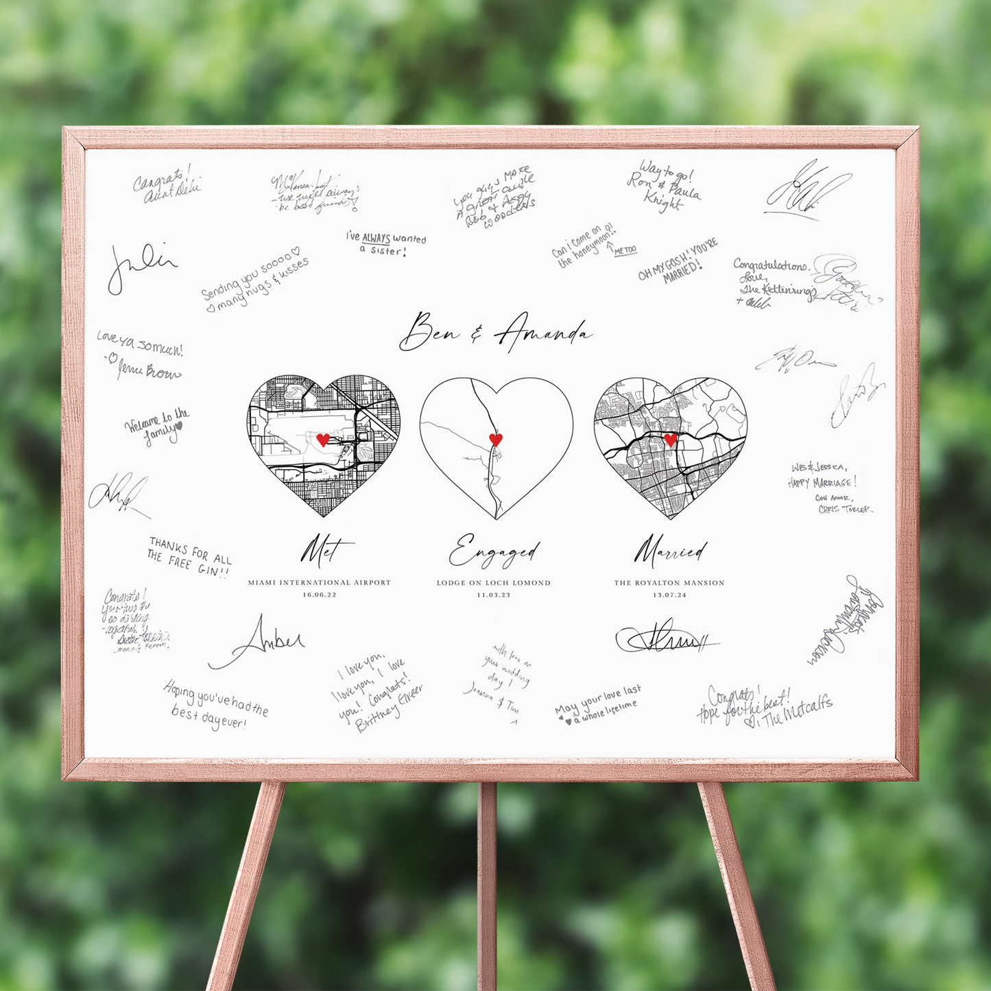 met engaged married black and white city maps wedding guest book sign personalised with locations of your choice matte smooth white paperstock