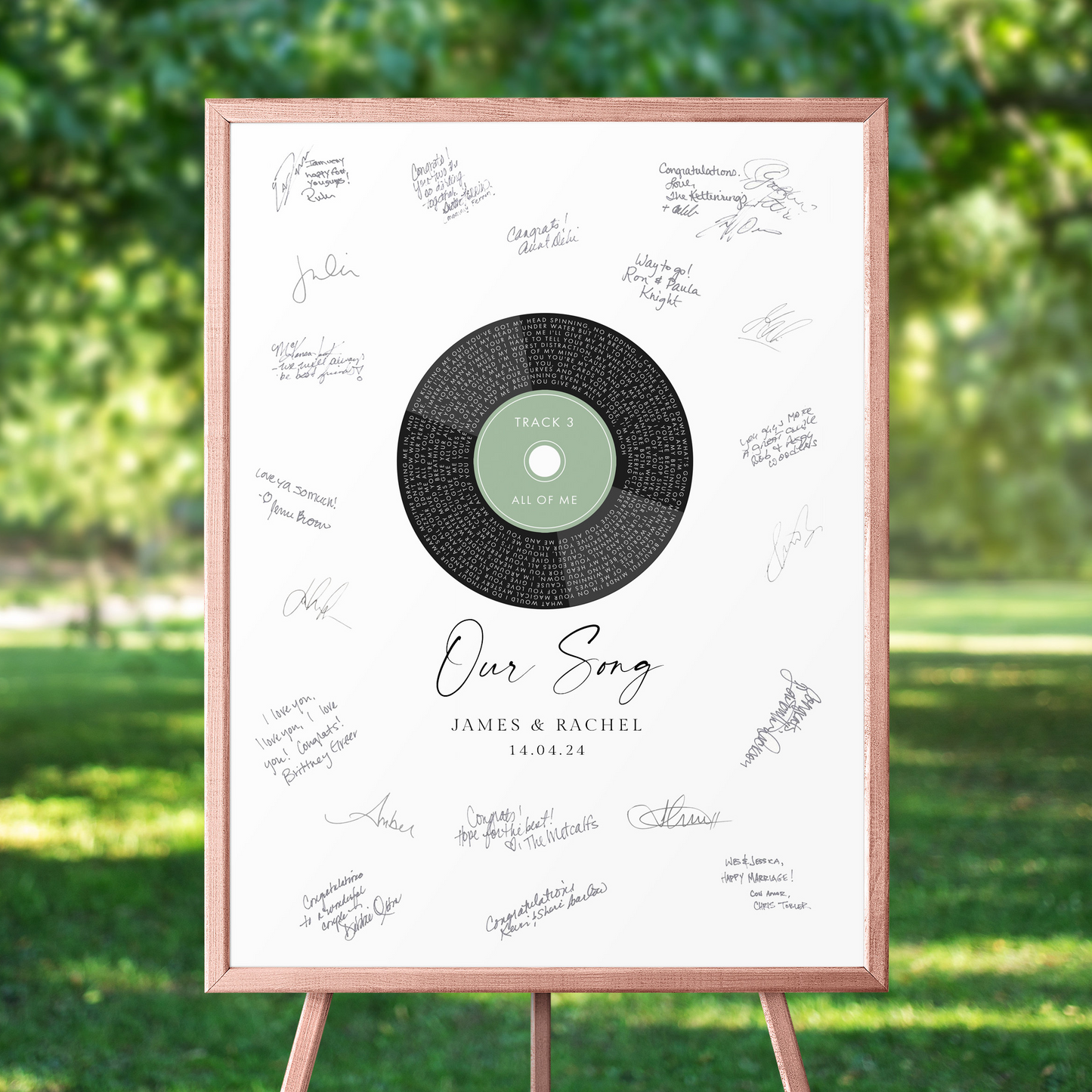 vinyl record wedding guest book poster customised with song of your choice matte smooth white paperstock