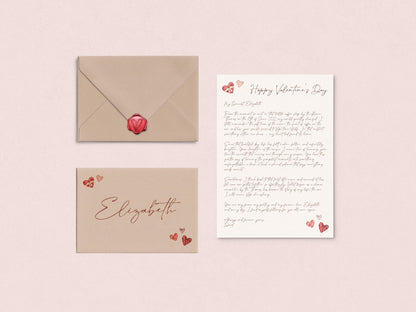 Valentines Love Letter to Girlfriend, Personalised with Envelope
