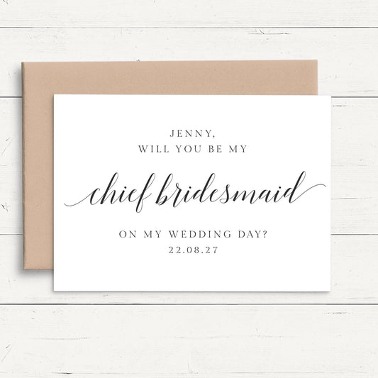 a wedding invitation card with a message about a bridesmaid named Jenny.