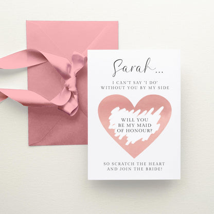 Will You Be My Maid of Honour Scratch Card Personalised, Pink Heart