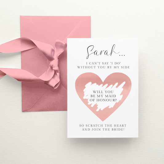 Will You Be My Maid of Honour Scratch Card Personalised, Pink Heart