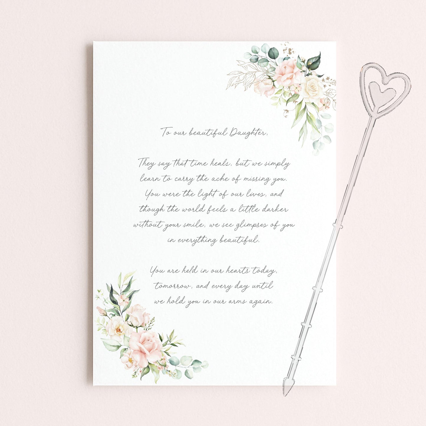 Personalised Daughter Anniversary of Passing Graveside Card, Pink Roses Design