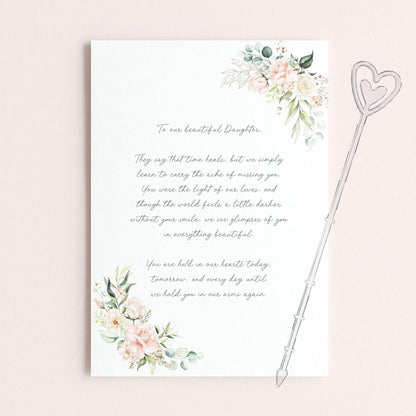 Personalised Daughter Anniversary of Passing Graveside Card, Pink Roses Design