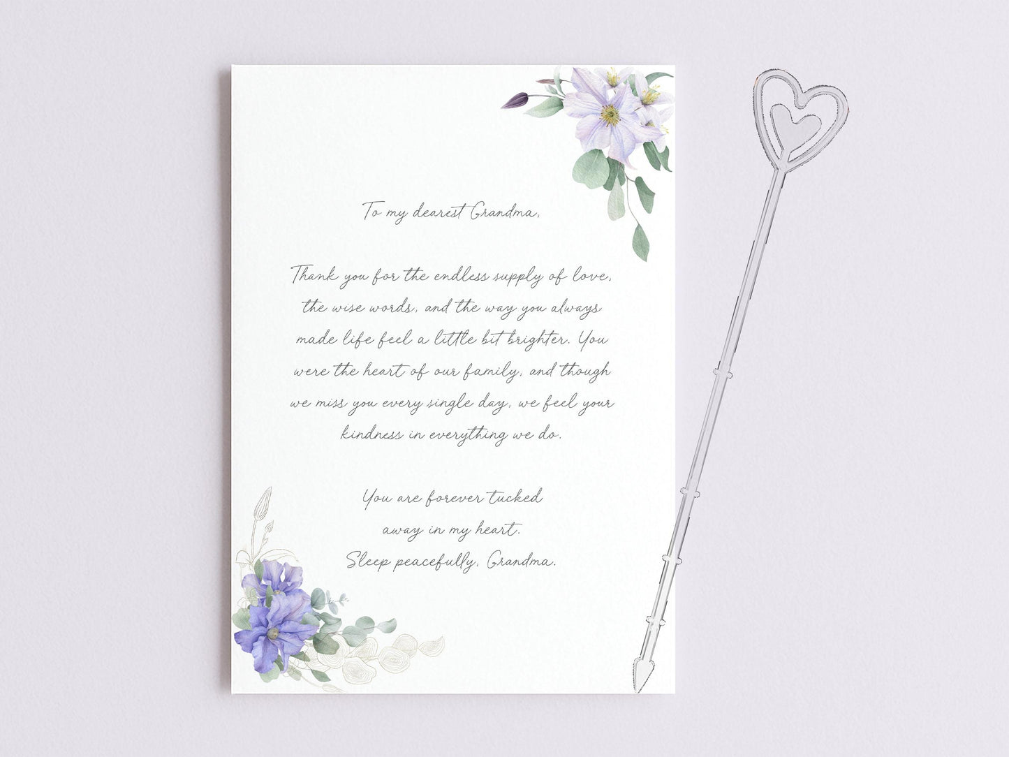 Personalised Grandma Anniversary of Passing Grave Card, Purple Floral Design