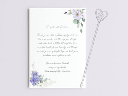 Personalised Grandma Anniversary of Passing Grave Card, Purple Floral Design