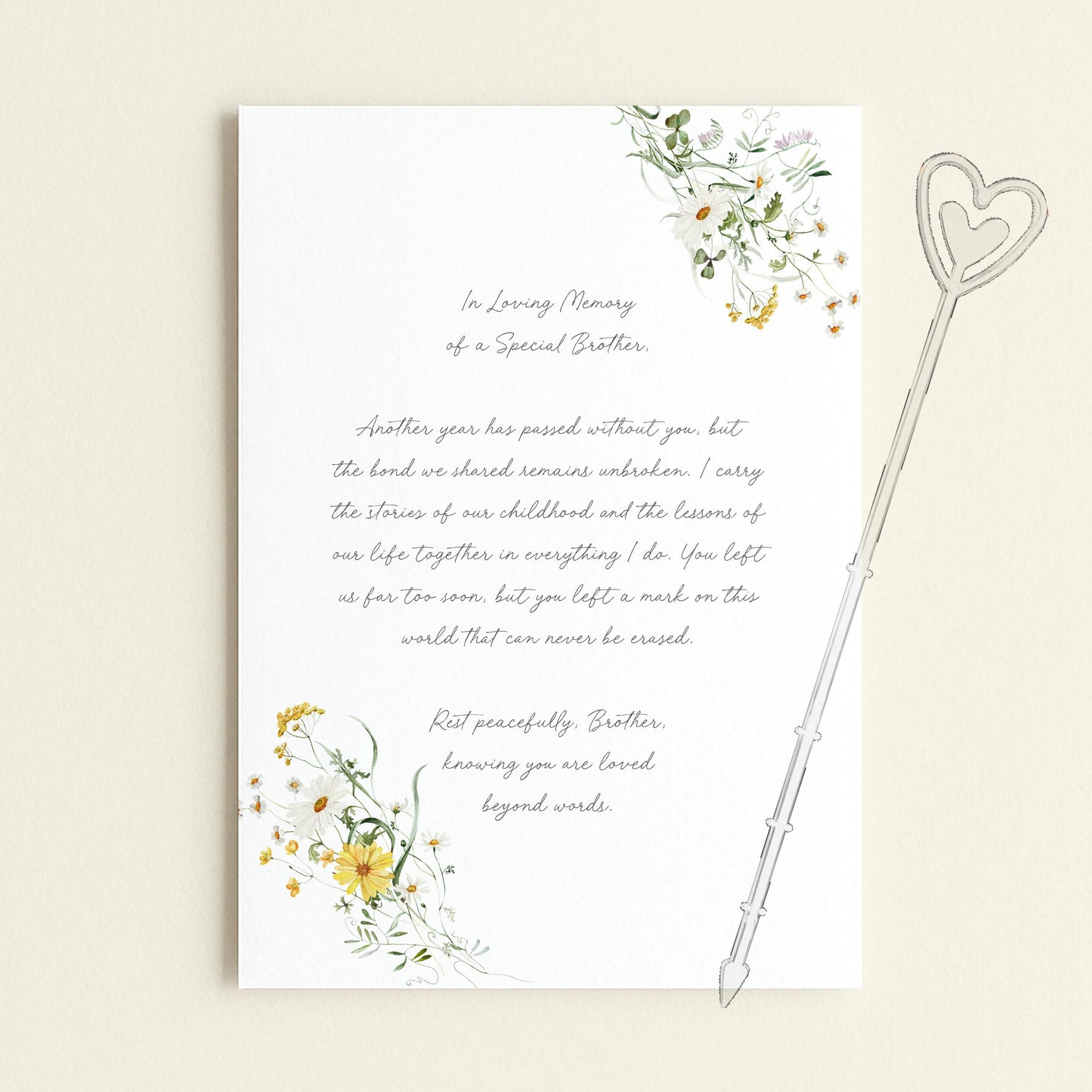 Personalised Brother in Heaven Anniversary Grave Card, Yellow Floral Design