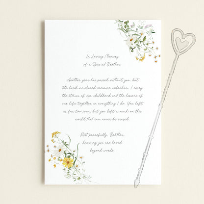 Personalised Brother in Heaven Anniversary Grave Card, Yellow Floral Design