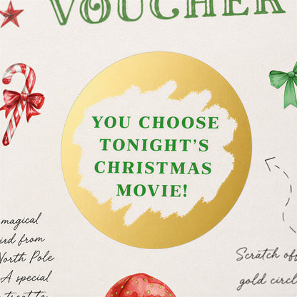 The image is a collage featuring various Christmas-themed elements, including a golden circle with the text "YOU CHOOSE TONIGHT'S CHRISTMAS MOVIE!" and a red bow.