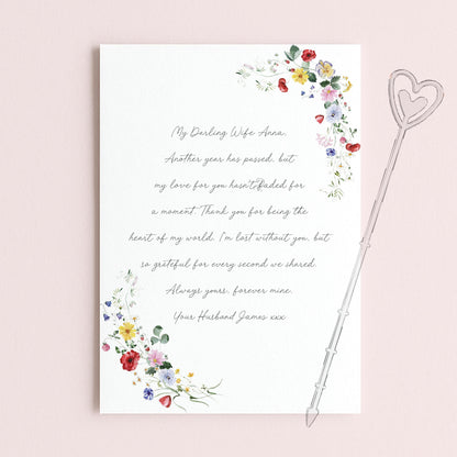 Personalised Wife Wedding Anniversary Memorial Card for Grave, Floral Design