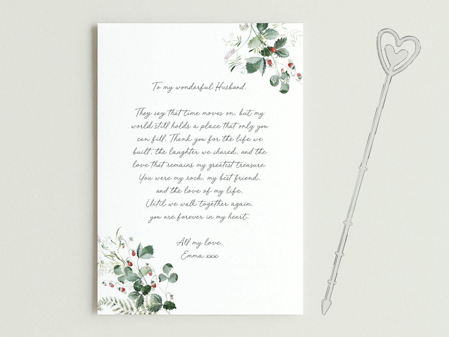 a heartfelt message to a loving husband, expressing gratitude and love for him. The message is written in a formal and elegant style, and it is accompanied by a decorative heart-shaped object.