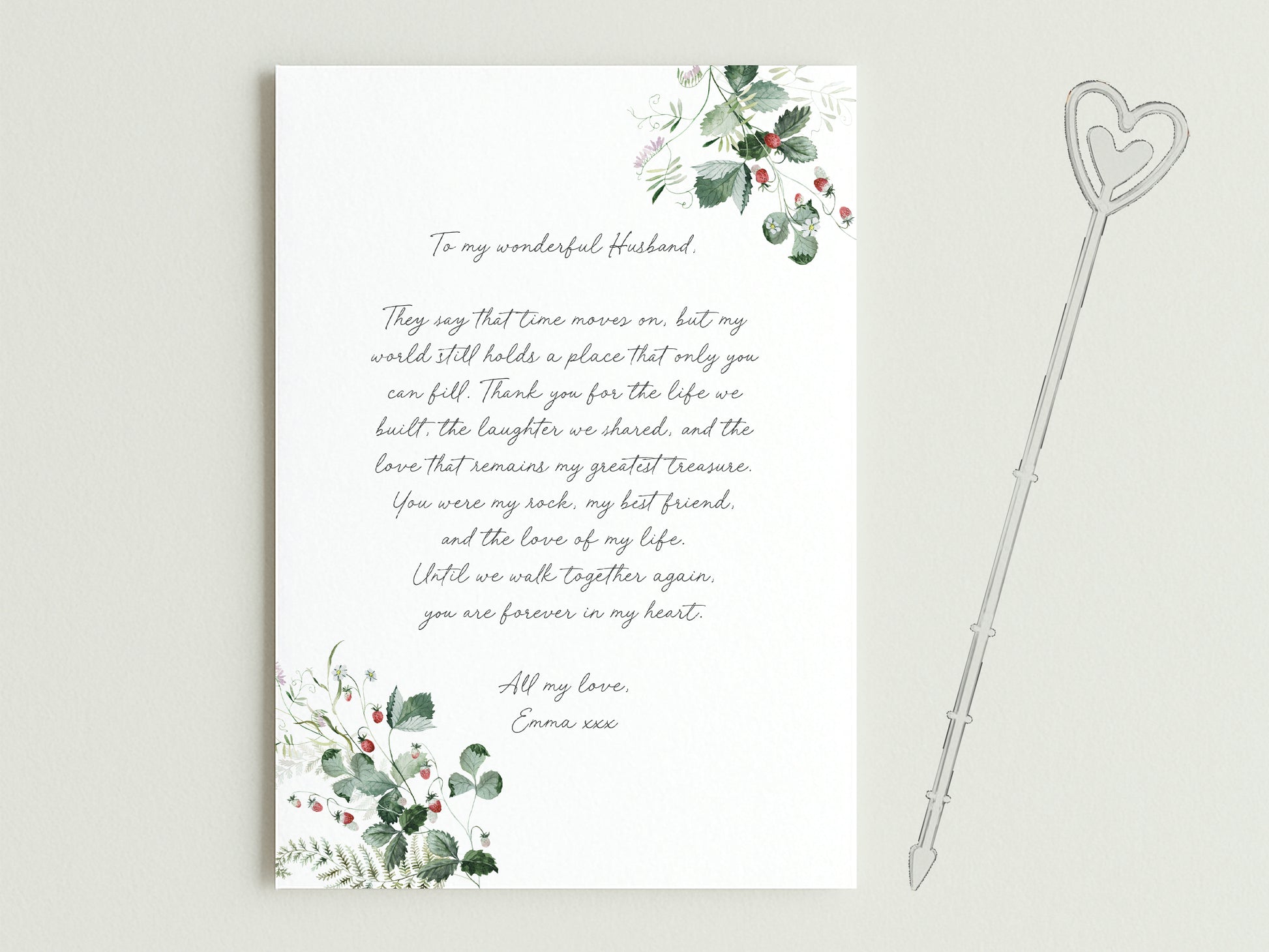 a heartfelt message to a loving husband, expressing gratitude and love for him. The message is written in a formal and elegant style, and it is accompanied by a decorative heart-shaped object.