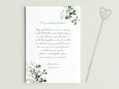 a heartfelt message to a loving husband, expressing gratitude and love for him. The message is written in a formal and elegant style, and it is accompanied by a decorative heart-shaped object.