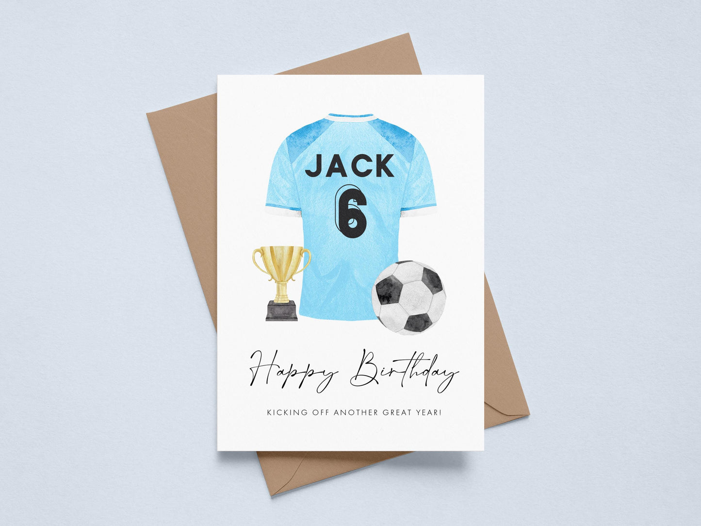 Personalised Leeds Football 8th Birthday Card Boys, Blue & Yellow Shirt