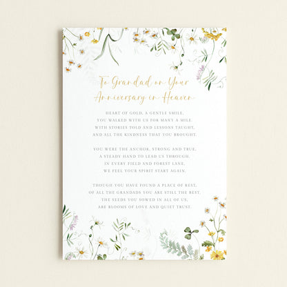 Personalised Grandad Anniversary of Passing Grave Card, Yellow Floral Design