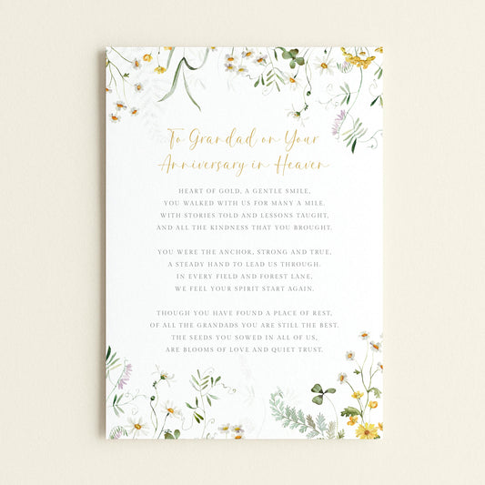Personalised Grandad Anniversary of Passing Grave Card, Yellow Floral Design
