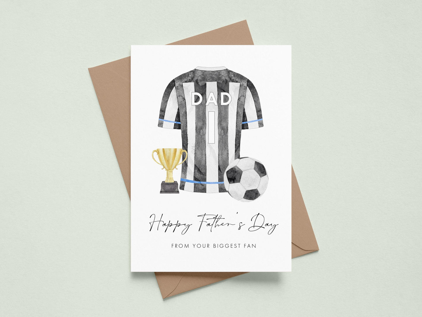 Personalised Football Card for Fathers Day, Light Blue Shirt Design