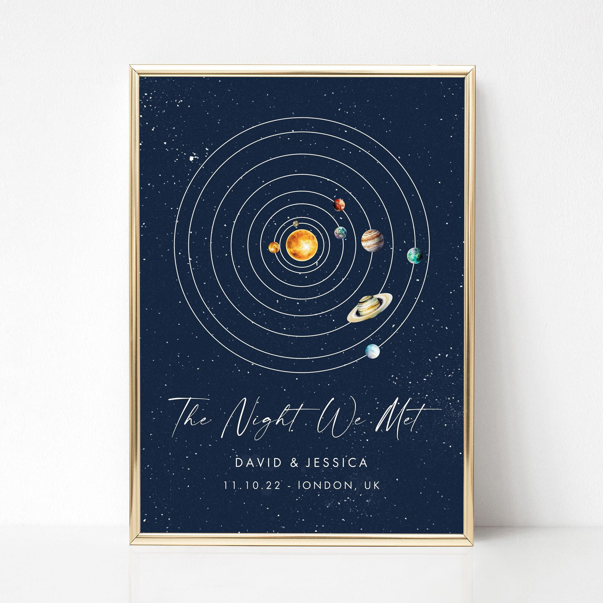 personalised solar system print for couple navy blue the night we met smooth matte paperstock unframed