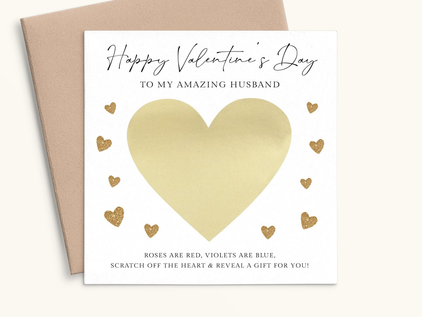 Personalised Valentines Scratch Card for Men, Gold Heart Design