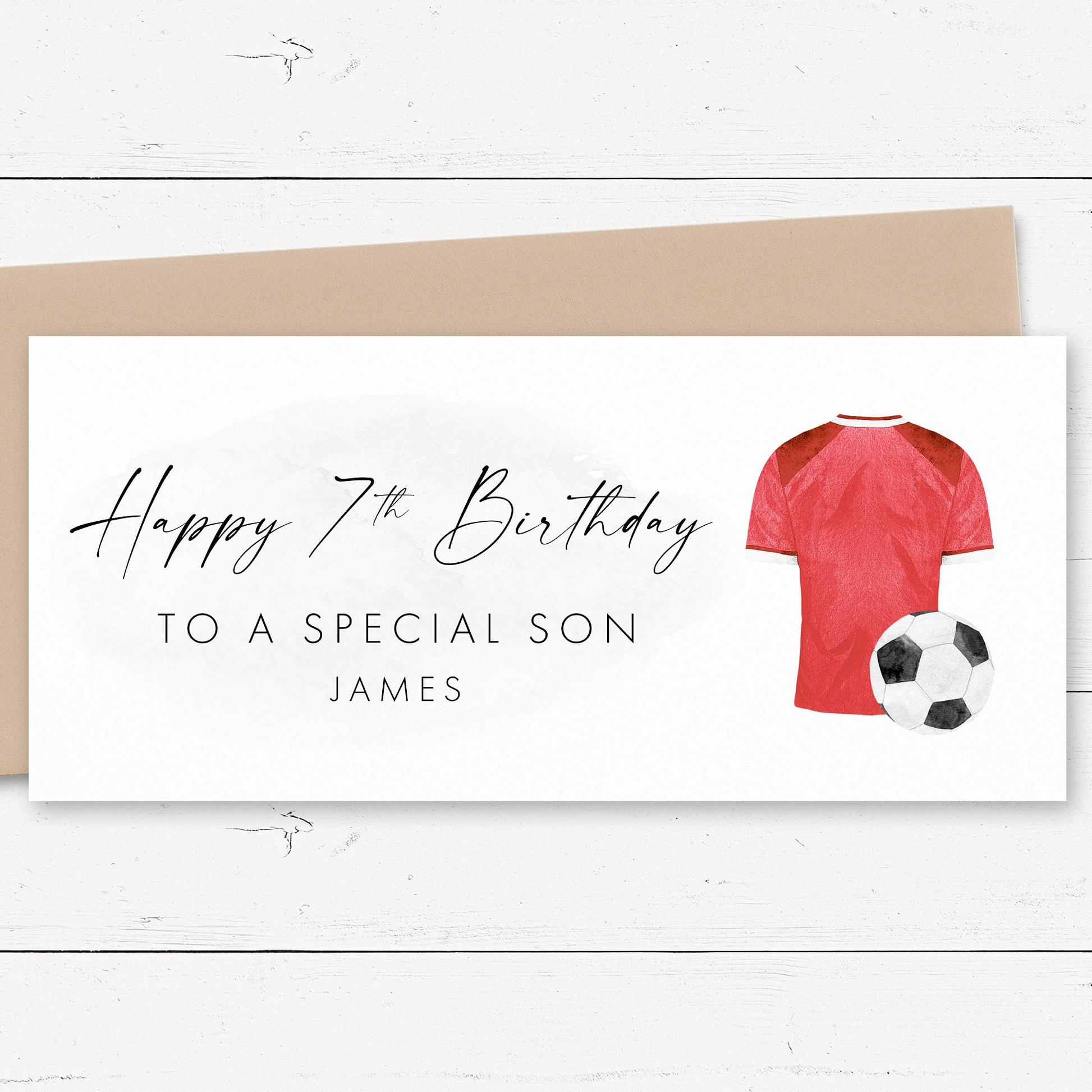 personalised football shirt birthday money wallet card for boy matte smooth white cardstock kraft brown envelope