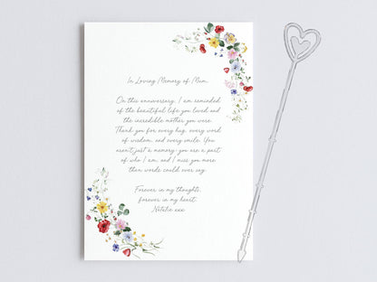 Personalised Anniversary of Mum Passing Card for Graveside, Wildflowers Design