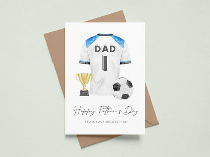 Personalised Football Themed Fathers Day Cards, Blue & Yellow Shirt Design