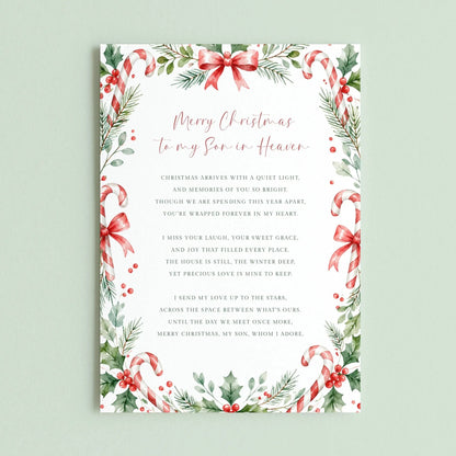 The image is a Christmas card with a floral border and a message about the arrival of Christmas.